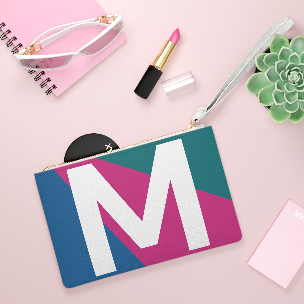 Monogram 'M' Colorblock Clutch Bag — Bold Geometric Wristlet for Everyday & Gifts