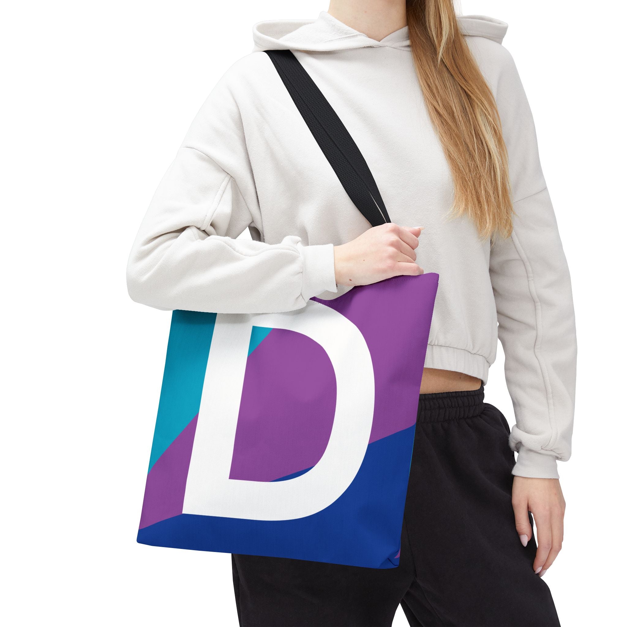 Monogram 'D' Colorblock Tote Bag — Personalized Initial D Shoulder Tote