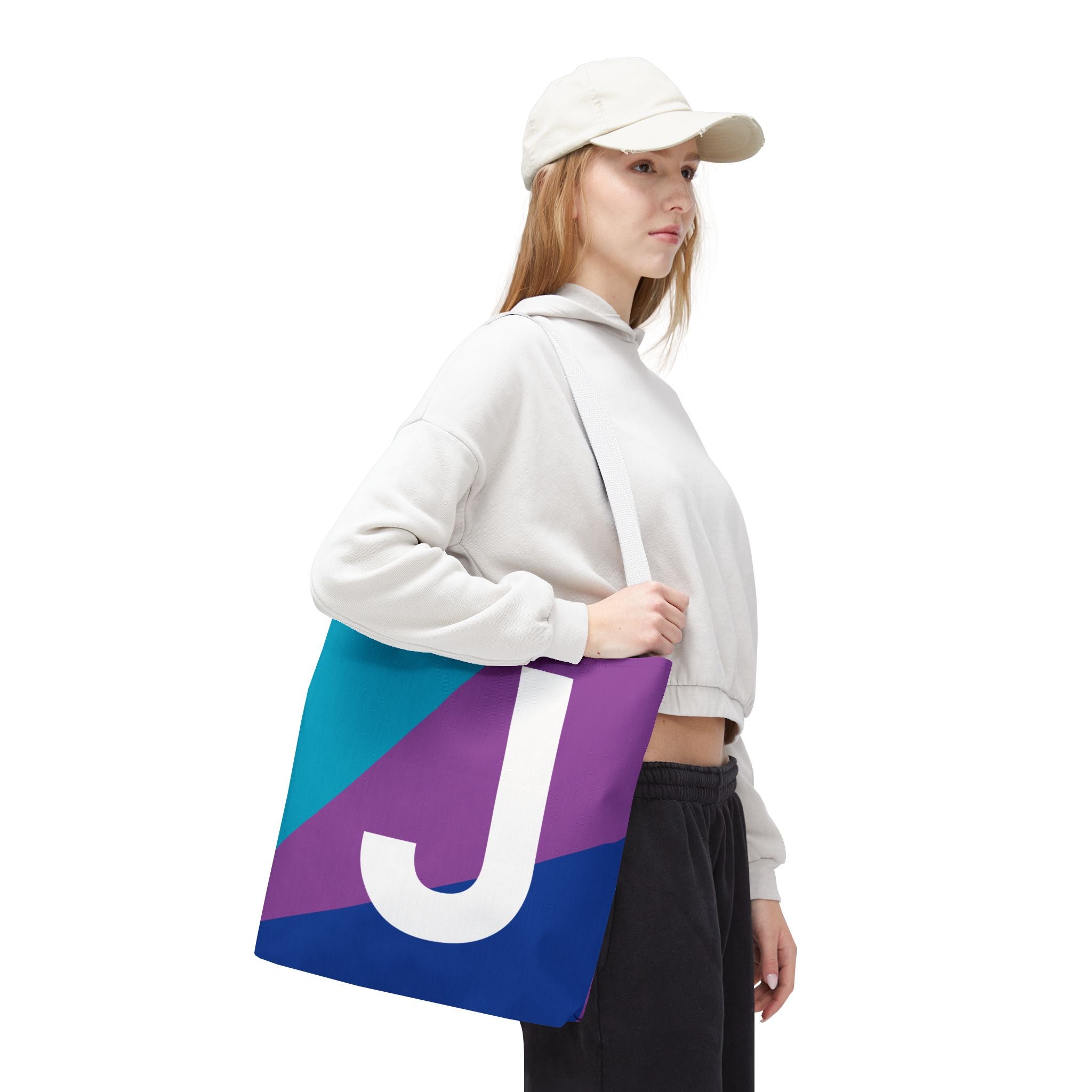 Monogram 'J' Colorblock Tote Bag — Personalized Initial J Shoulder Tote