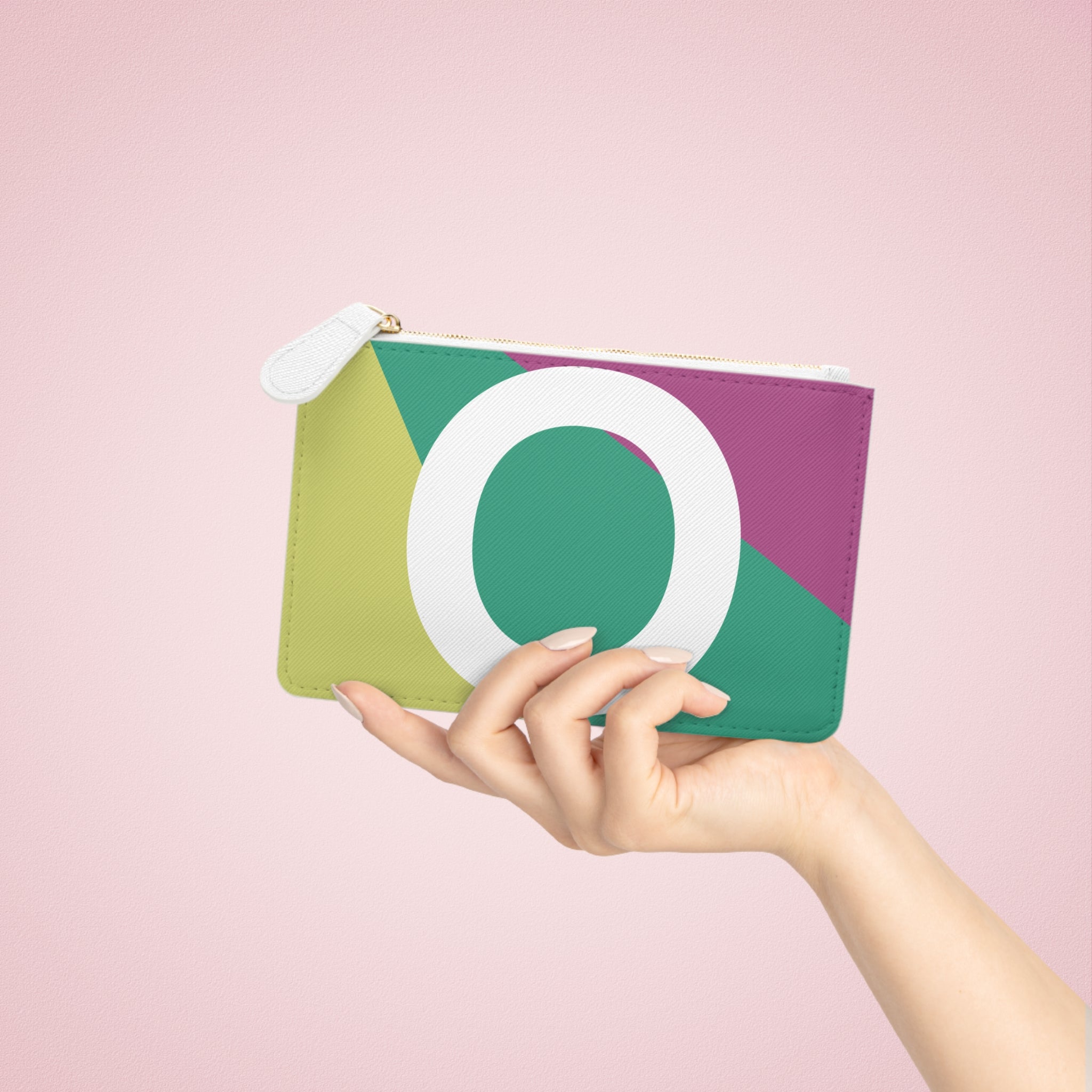 Initial O Mini Clutch — Colorblock Monogram Wristlet Wallet
