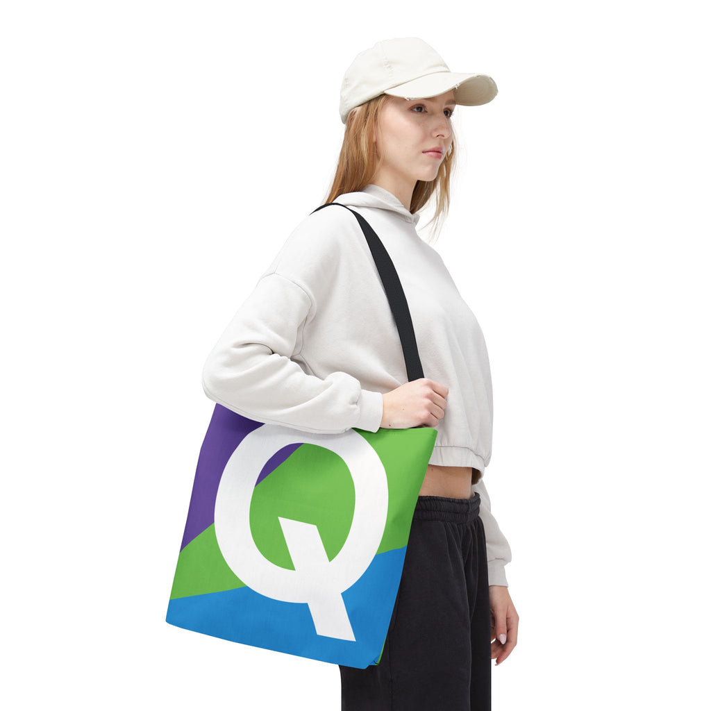 Monogram 'Q' Colorblock Tote Bag — Personalized Initial Q Shoulder Tote