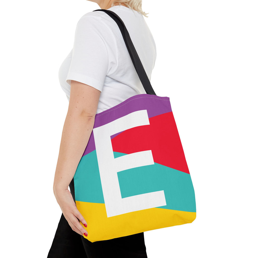 Monogram 'E' Colorblock Tote Bag — Personalized Initial E Shoulder Tote