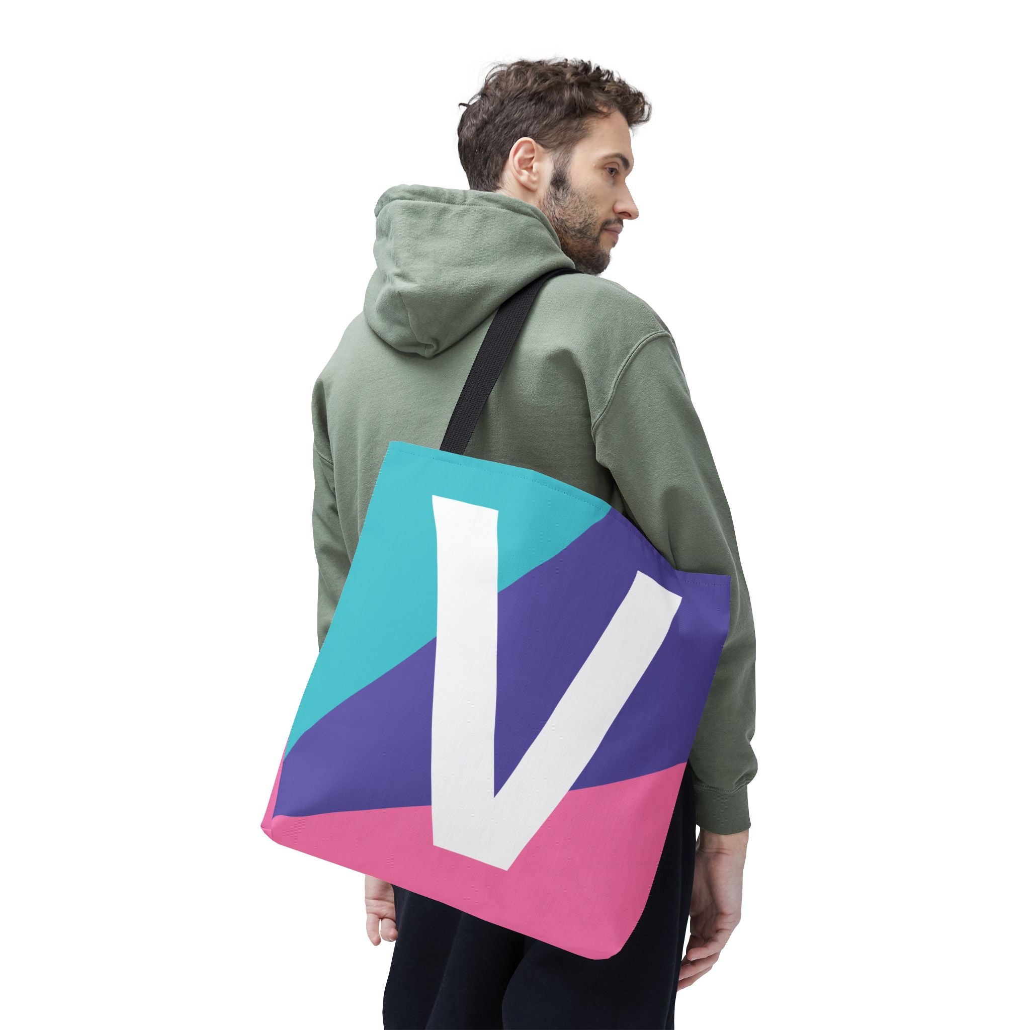 Monogram 'V' Colorblock Tote Bag — Personalized Initial V Shoulder Tote