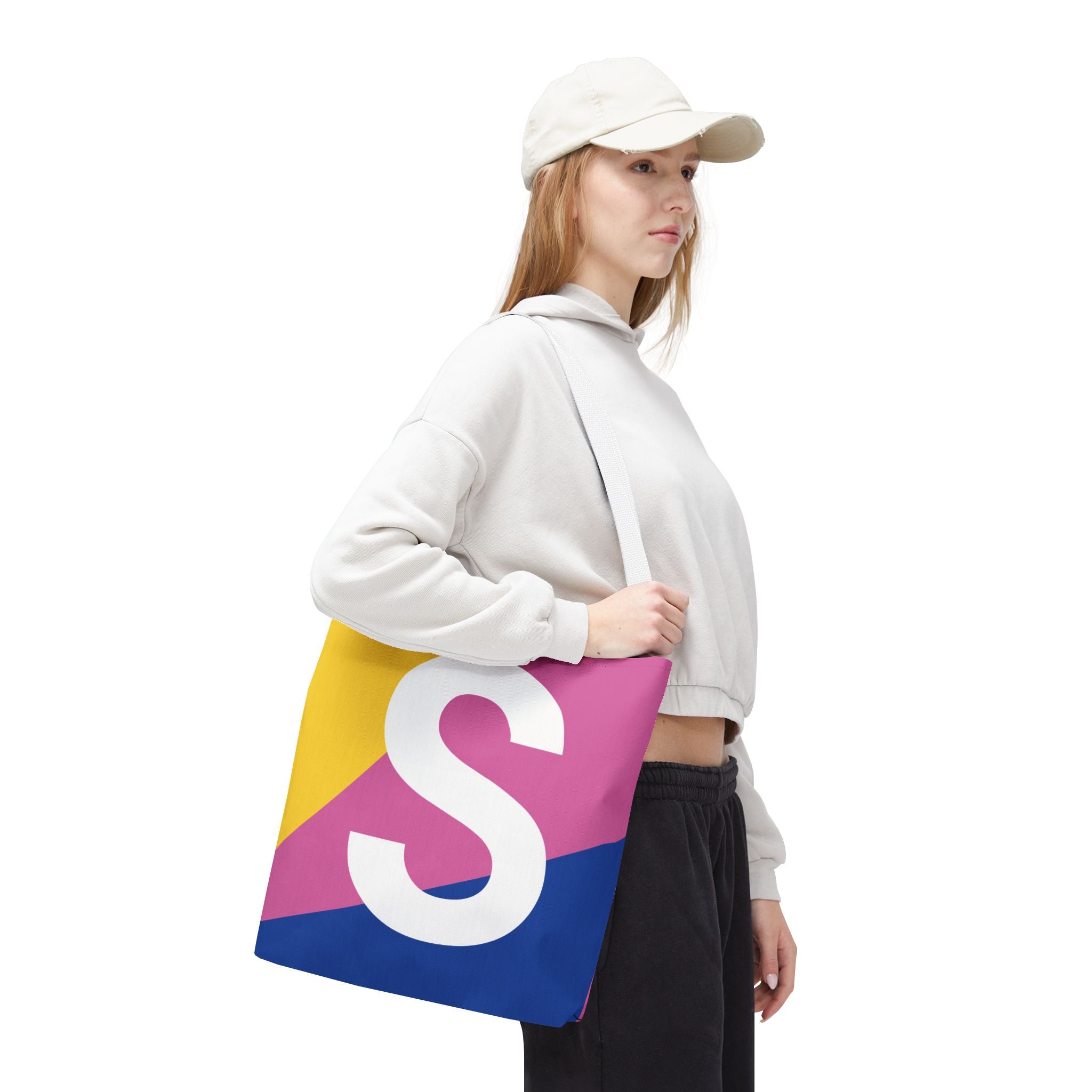 Monogram 'S' Colorblock Tote Bag — Personalized Initial S Shoulder Tote