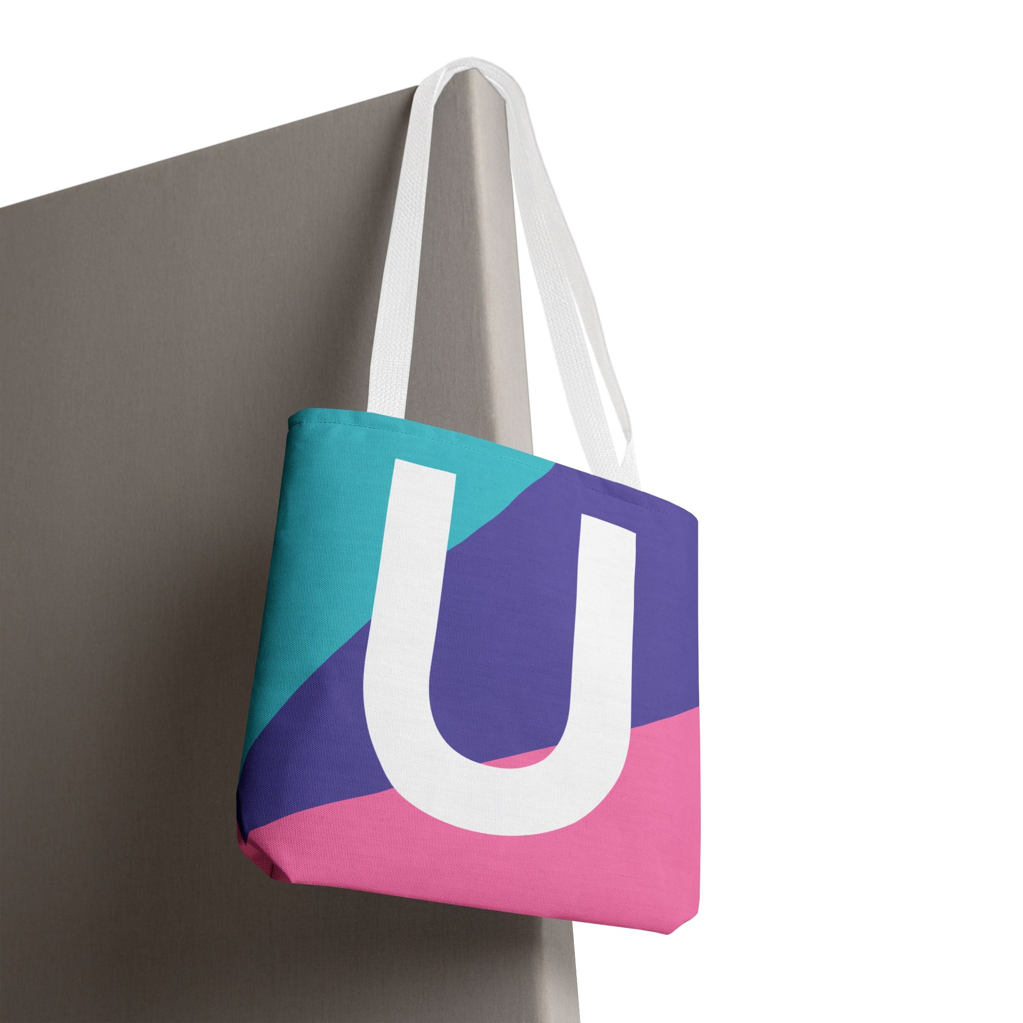 Monogram 'U' Colorblock Tote Bag — Personalized Initial U Shoulder Tote