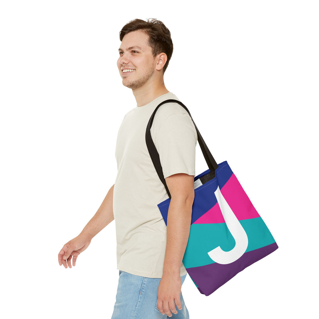 Monogram 'J' Colorblock Tote Bag — Personalized Initial J Shoulder Tote