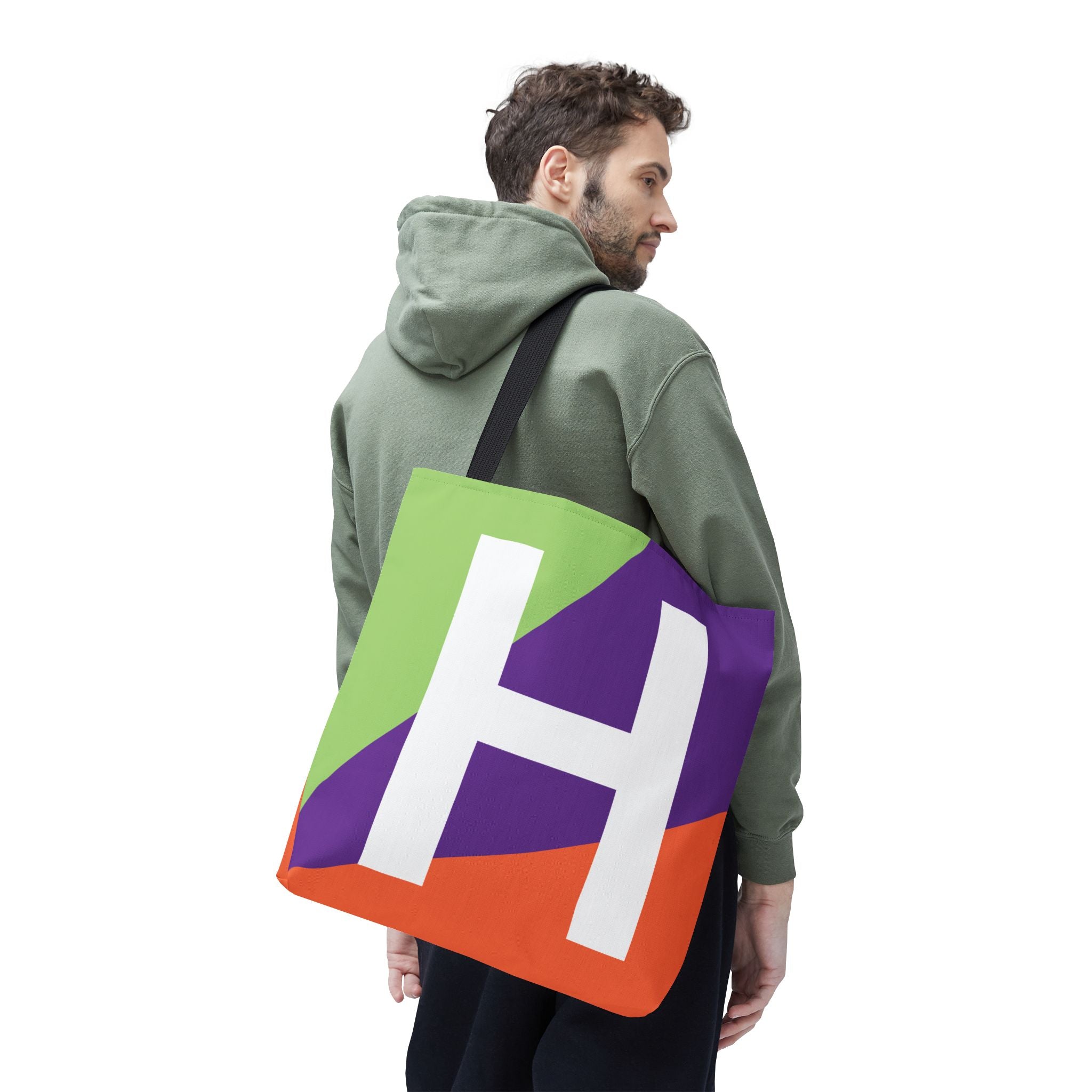 Monogram 'H' Colorblock Tote Bag — Personalized Initial H Shoulder Tote