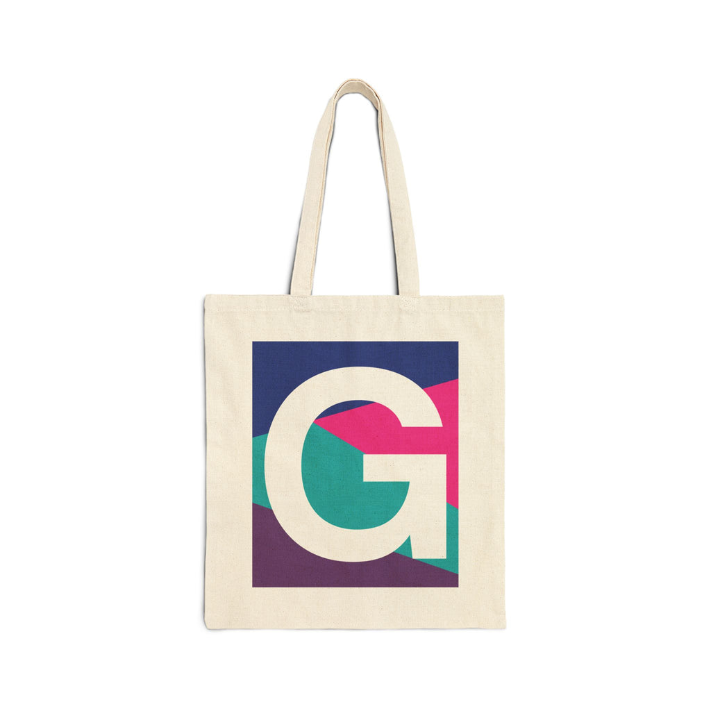 Initial G Colorblock Canvas Tote Bag — Monogram Letter G Reusable Grocery Tote
