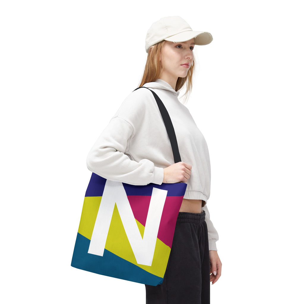 Monogram 'N' Colorblock Tote Bag — Personalized Initial N Shoulder Tote