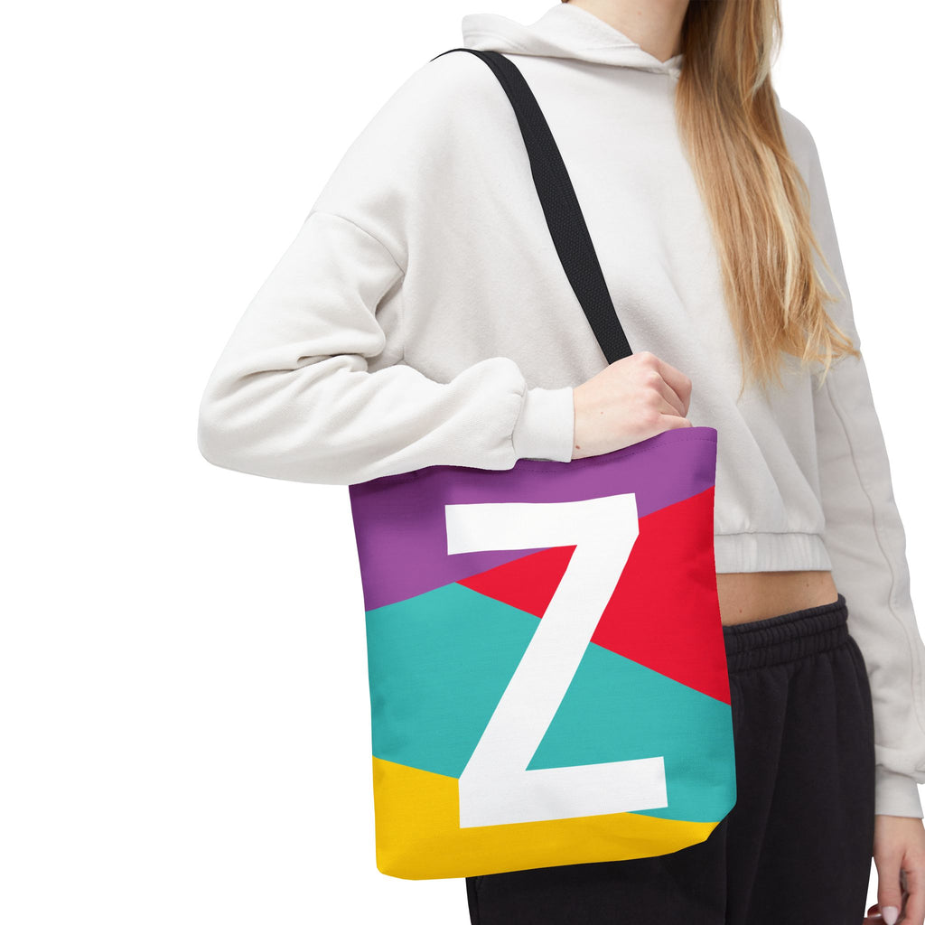 Monogram 'Z' Colorblock Tote Bag — Personalized Initial Z Shoulder Tote