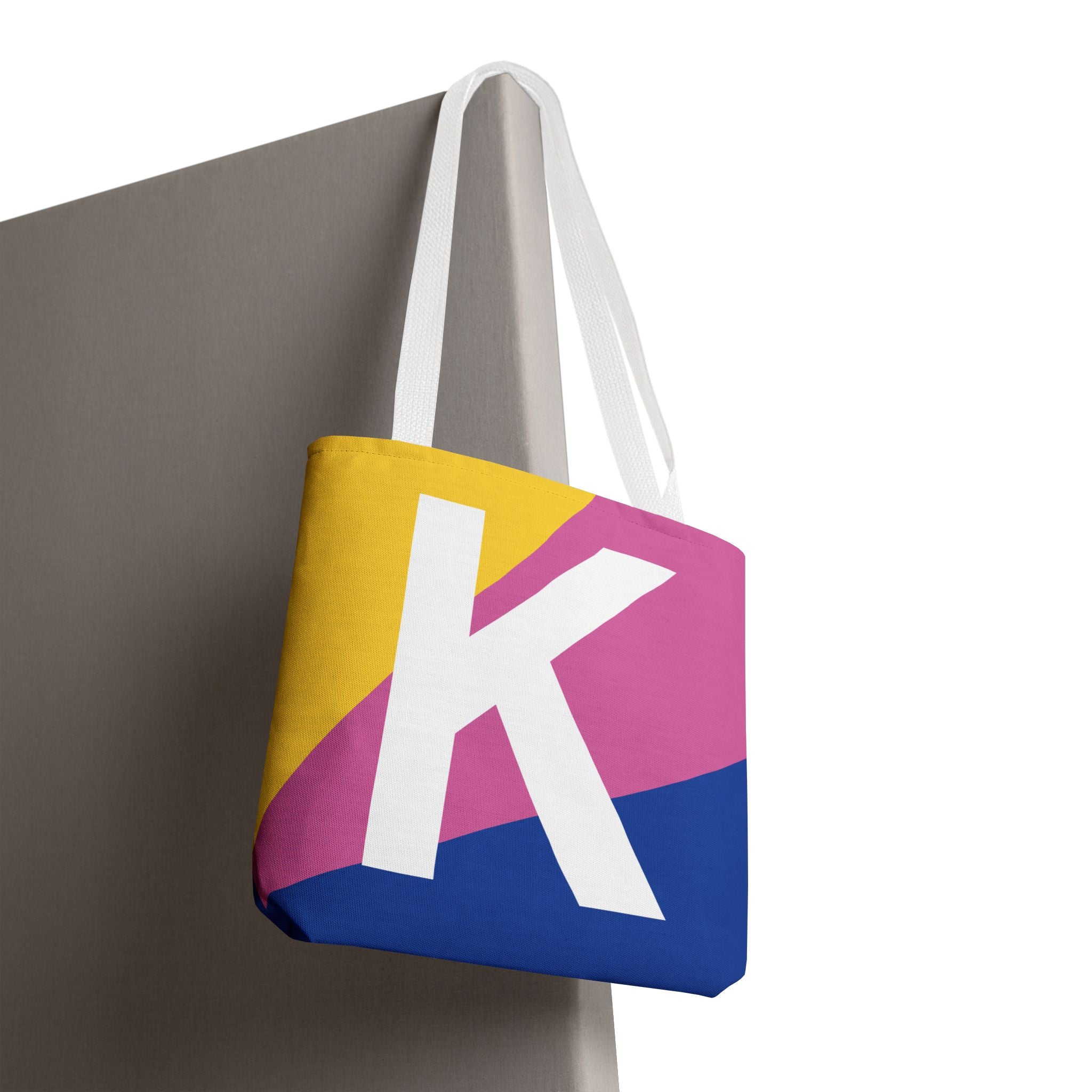 Monogram 'K' Colorblock Tote Bag — Personalized Initial K Shoulder Tote