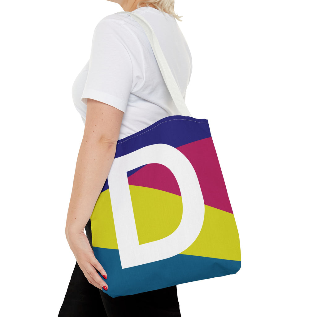 Monogram 'D' Colorblock Tote Bag — Personalized Initial D Shoulder Tote