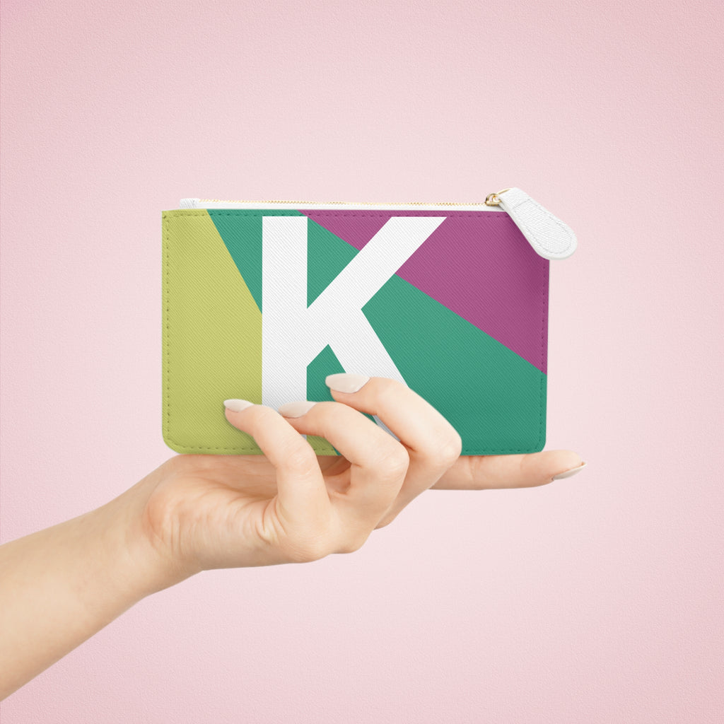 Initial K Mini Clutch — Colorblock Monogram Wristlet Wallet