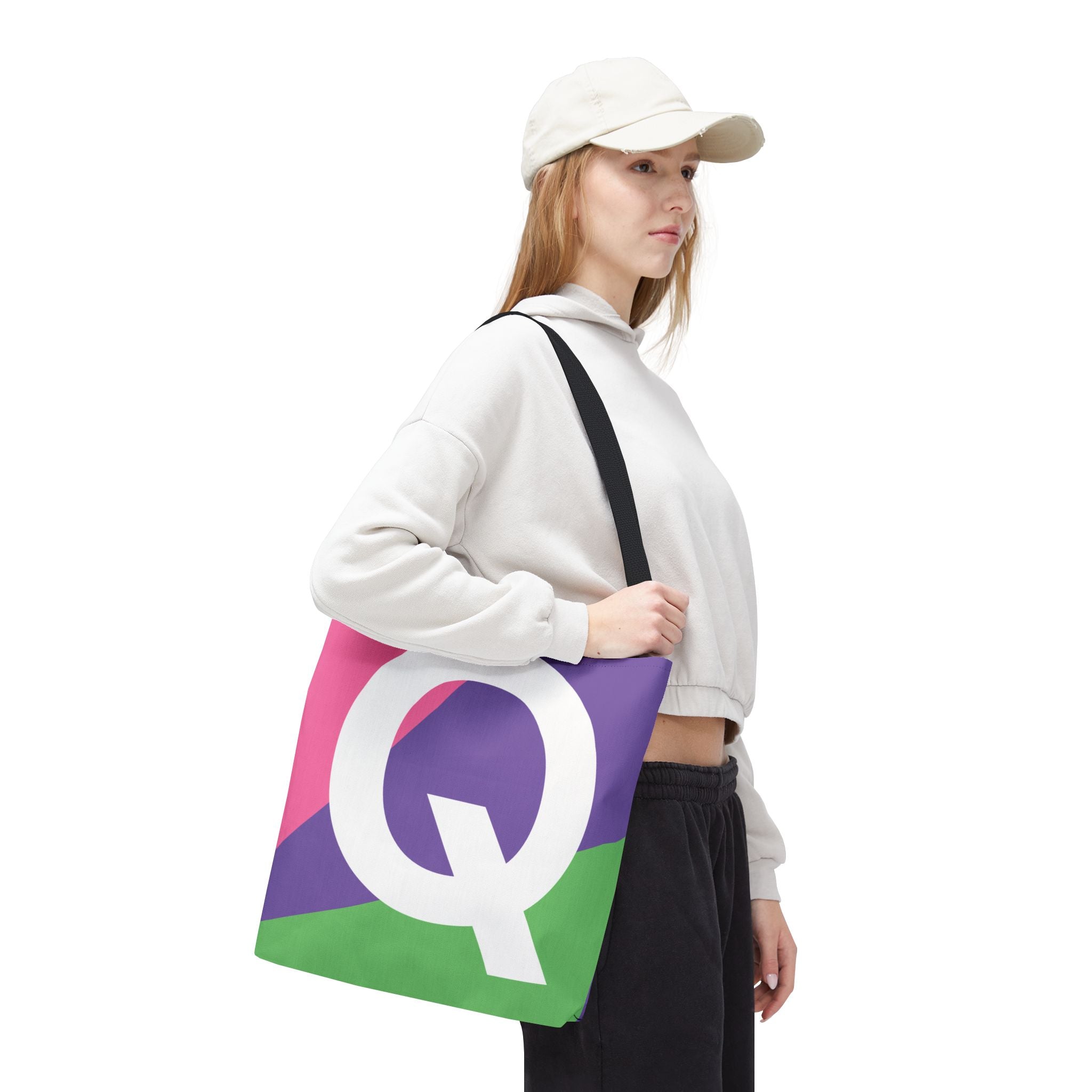 Monogram 'Q' Colorblock Tote Bag — Personalized Initial Q Shoulder Tote
