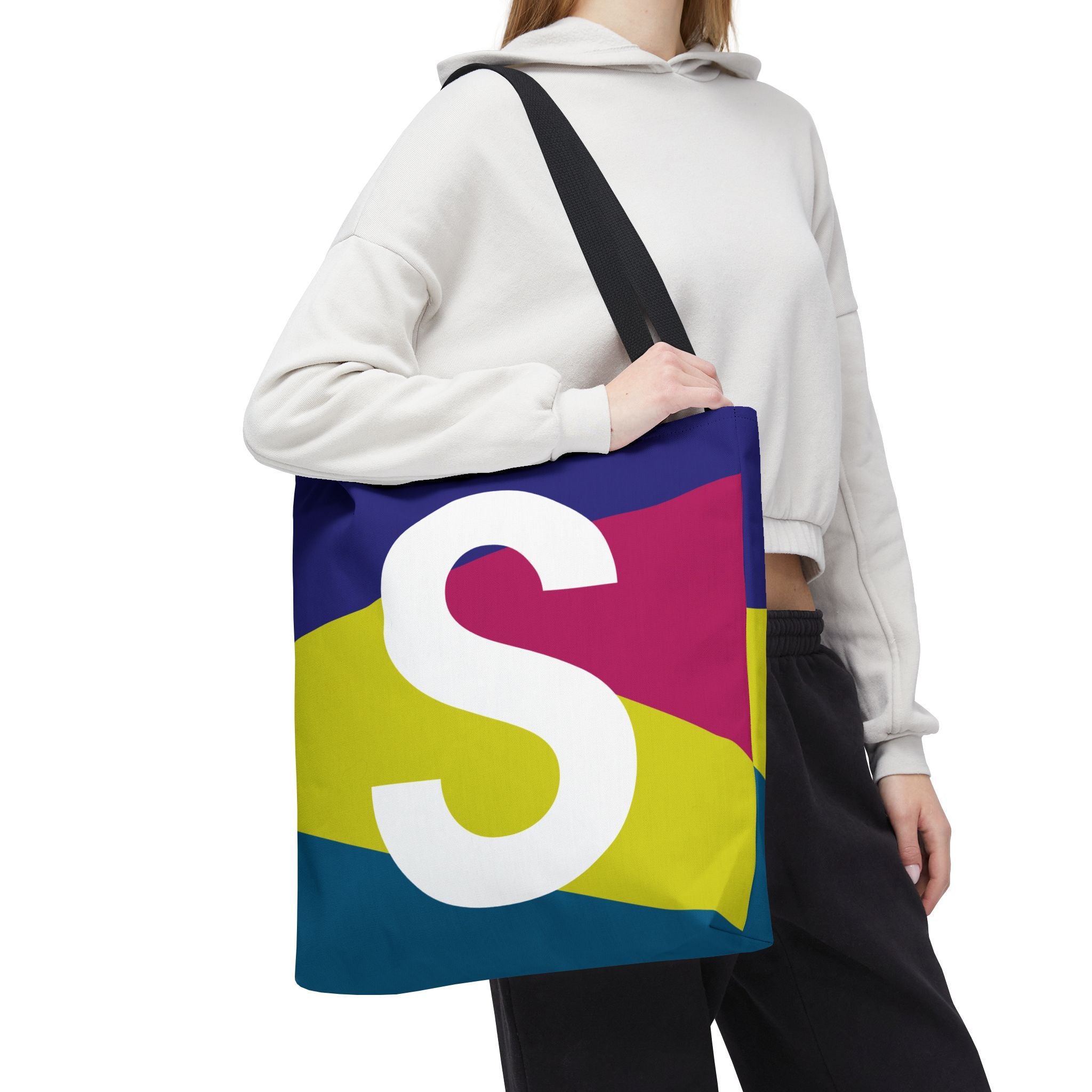 Monogram 'S' Colorblock Tote Bag — Personalized Initial S Shoulder Tote