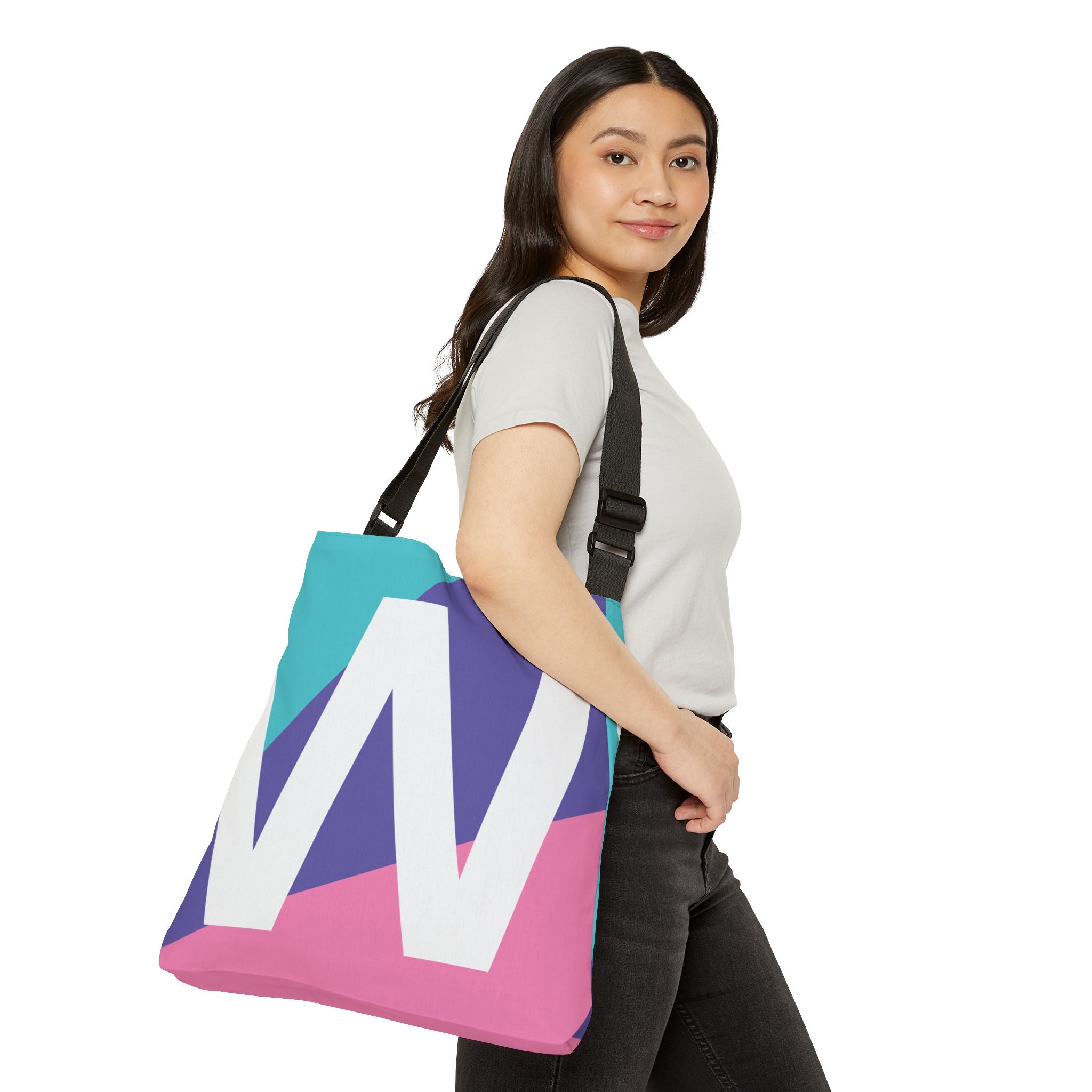 Letter 'W' Colorblock Adjustable Tote Bag — Monogram Alphabet Shoulder Bag