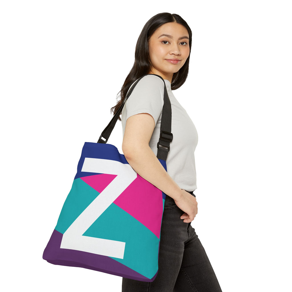 Initial Letter 'Z' Colorblock Adjustable Tote Bag — Monogram Alphabet Shoulder Bag