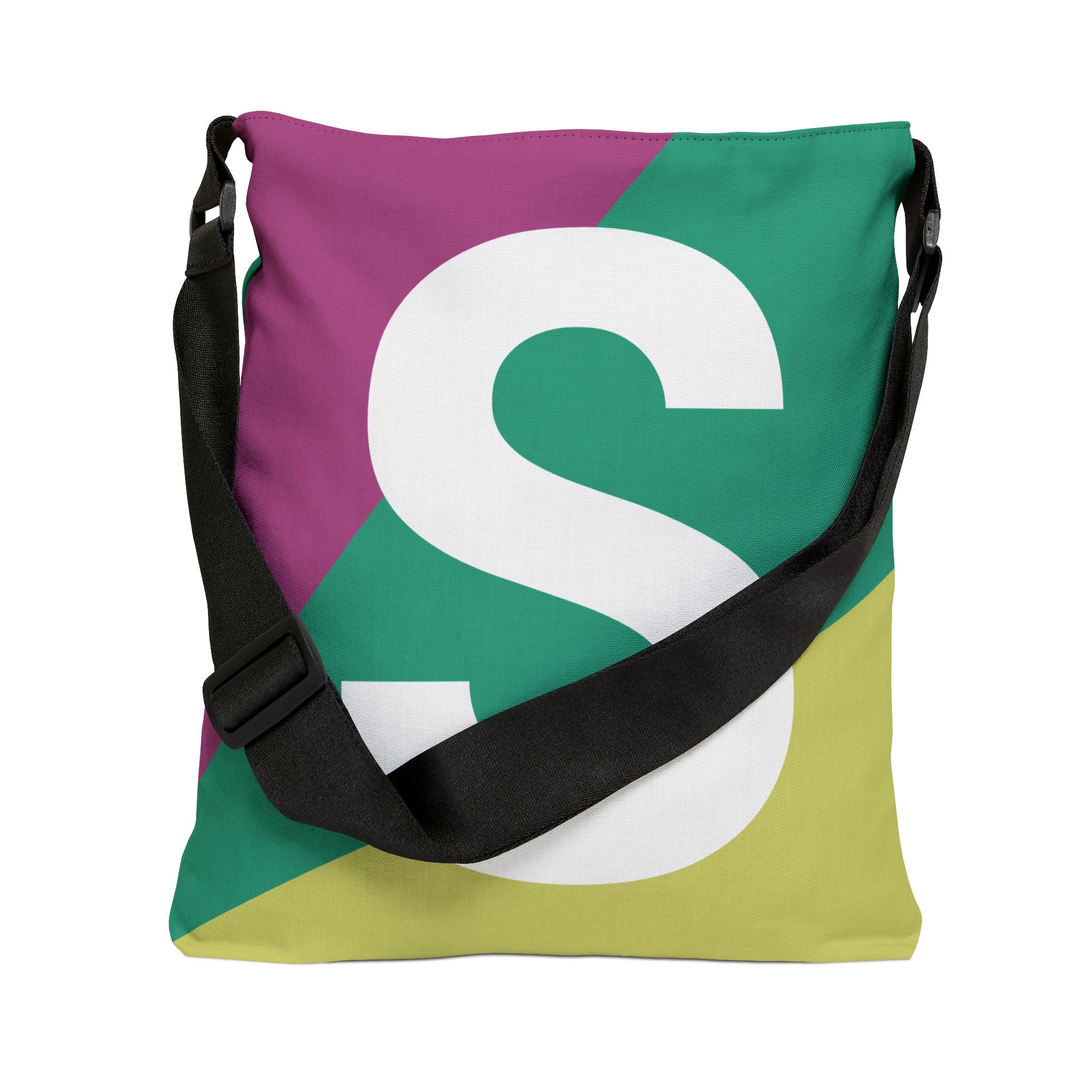 Initial Letter 'S' Colorblock Adjustable Tote Bag — Monogram Alphabet Shoulder Bag