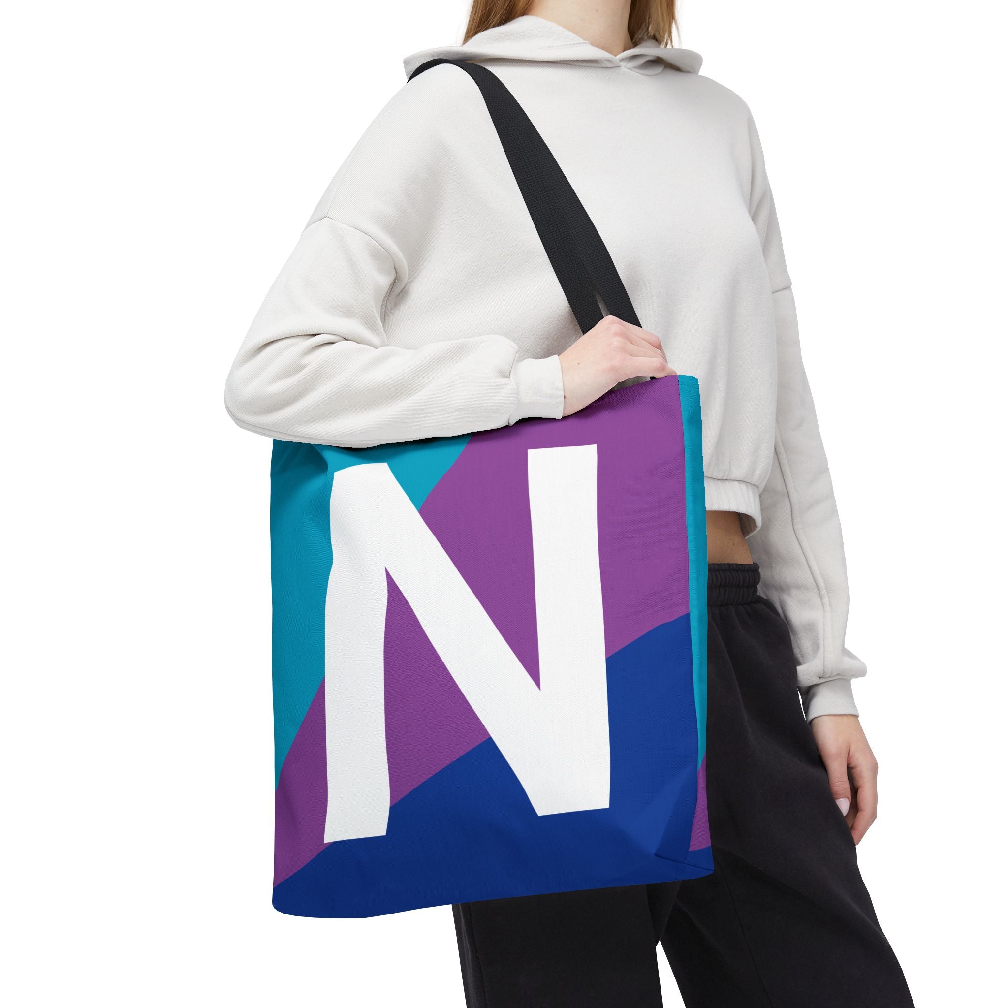 Monogram 'N' Colorblock Tote Bag — Personalized Initial N Shoulder Tote