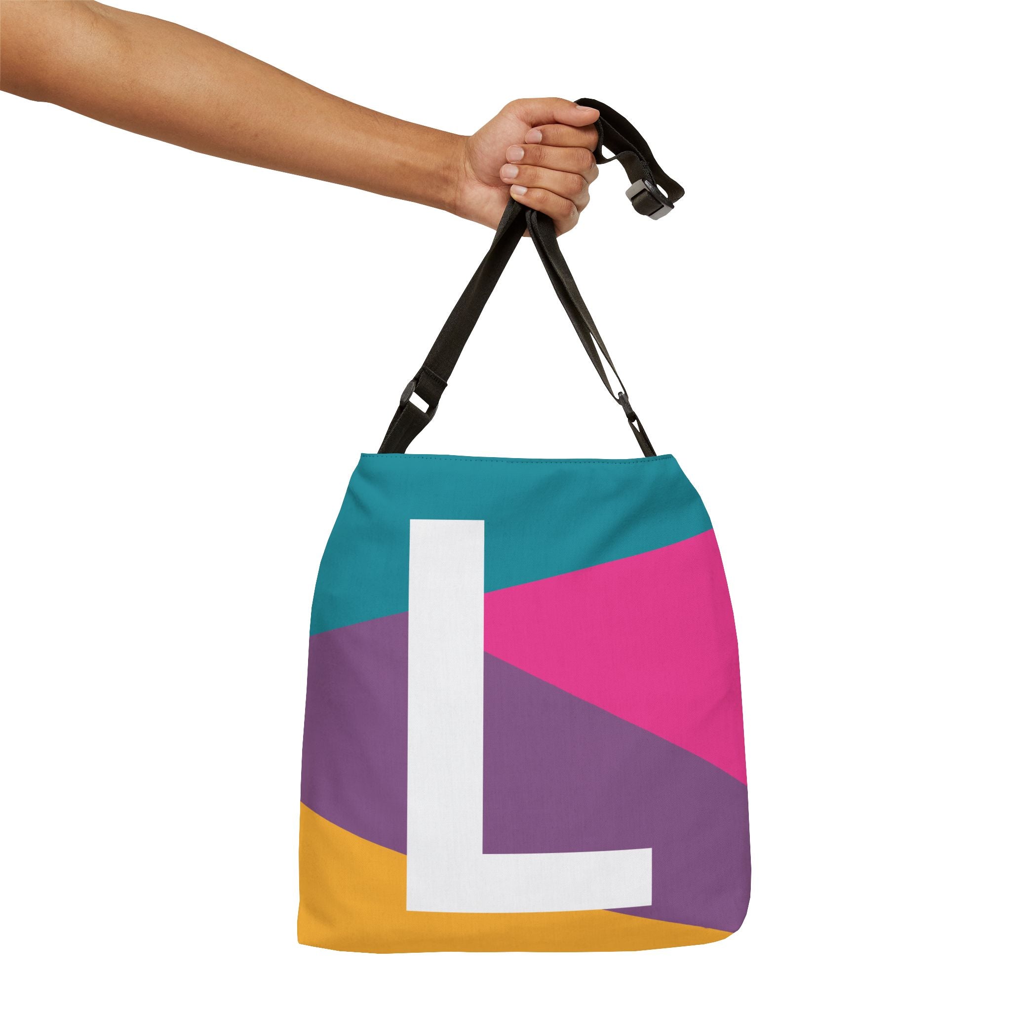 Initial Letter 'L' Colorblock Adjustable Tote Bag — Monogram Alphabet Shoulder Bag