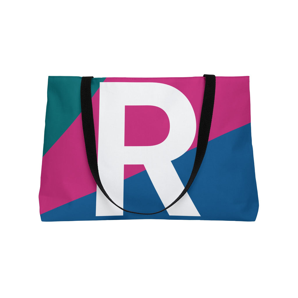 Personalized 'R' Colorblock Tote Bag — Monogram Weekender Tote