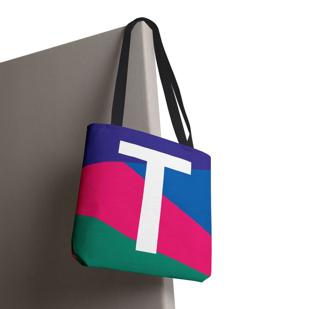 Monogram 'T' Colorblock Tote Bag — Personalized Initial T Shoulder Tote