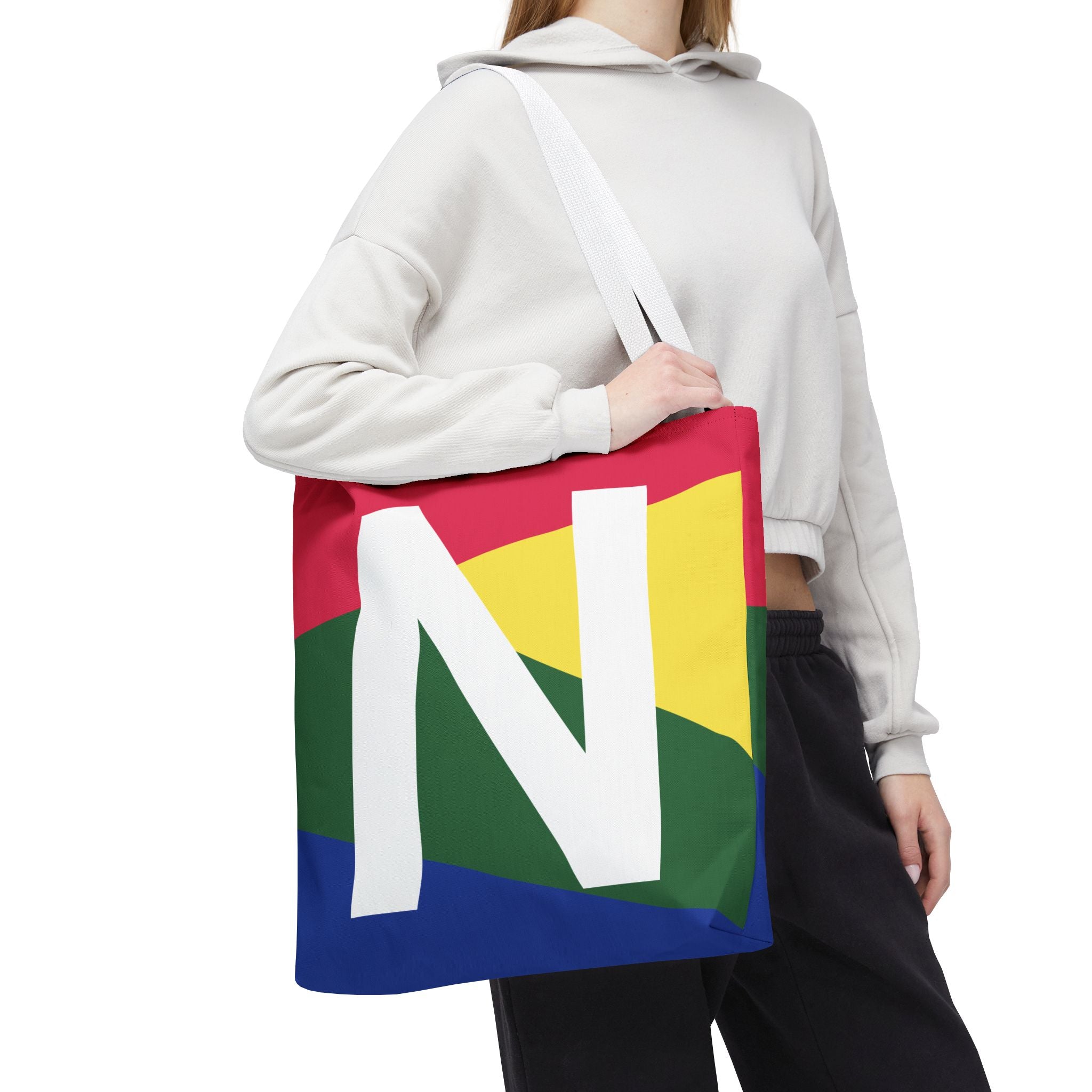 Monogram 'N' Colorblock Tote Bag — Personalized Initial N Shoulder Tote