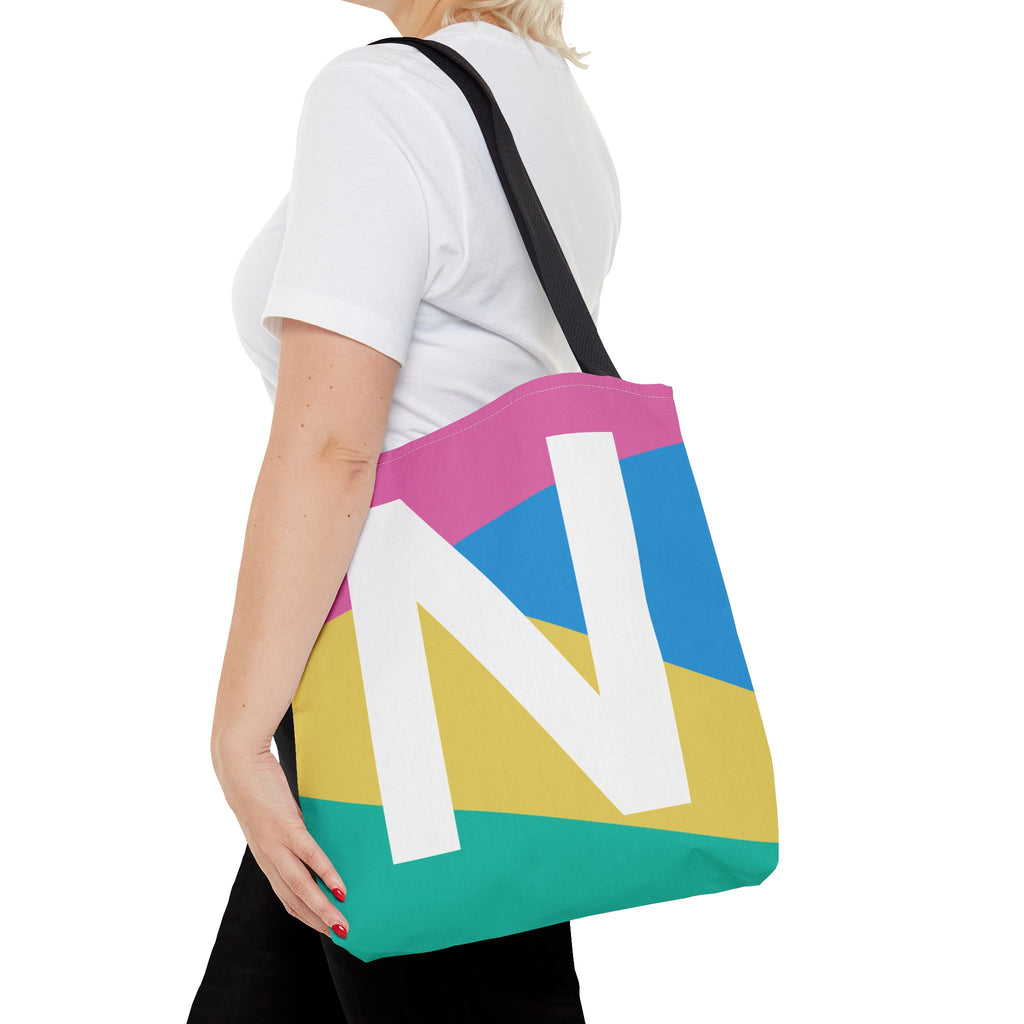 Monogram 'N' Colorblock Tote Bag — Personalized Initial N Shoulder Tote