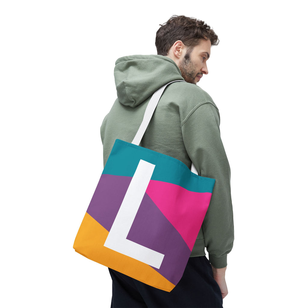 Monogram 'L' Colorblock Tote Bag — Personalized Initial L Shoulder Tote