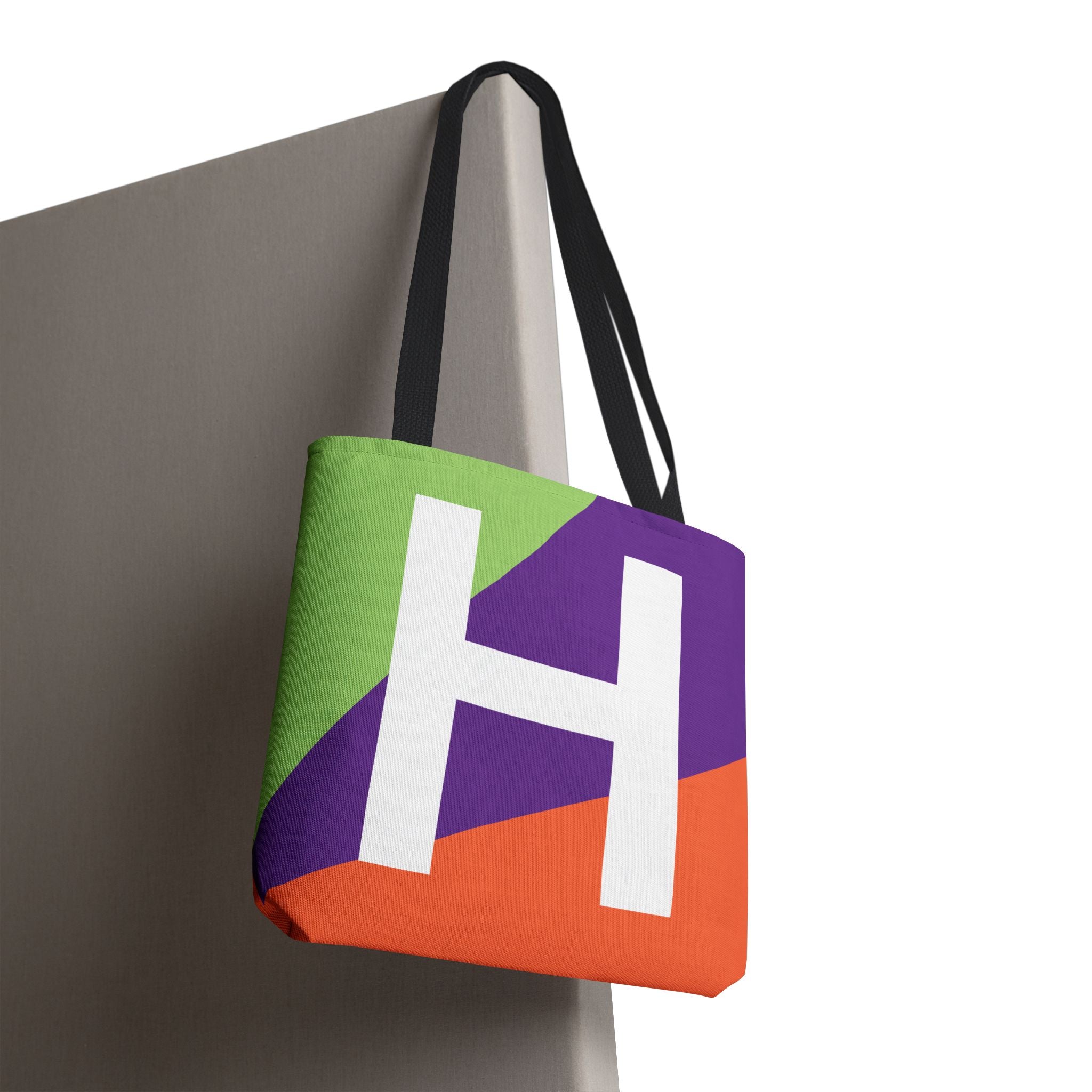 Monogram 'H' Colorblock Tote Bag — Personalized Initial H Shoulder Tote