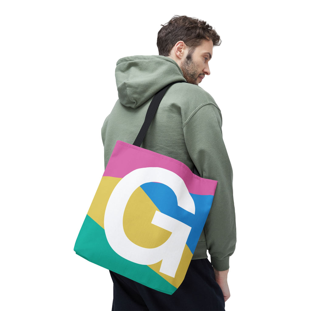 Monogram 'G' Colorblock Tote Bag — Personalized Initial G Shoulder Tote
