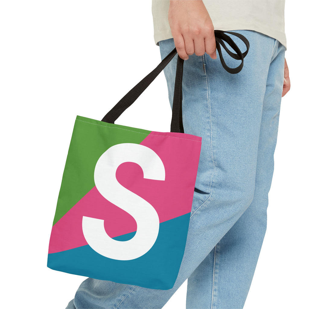 Monogram 'S' Colorblock Tote Bag — Personalized Initial S Shoulder Tote