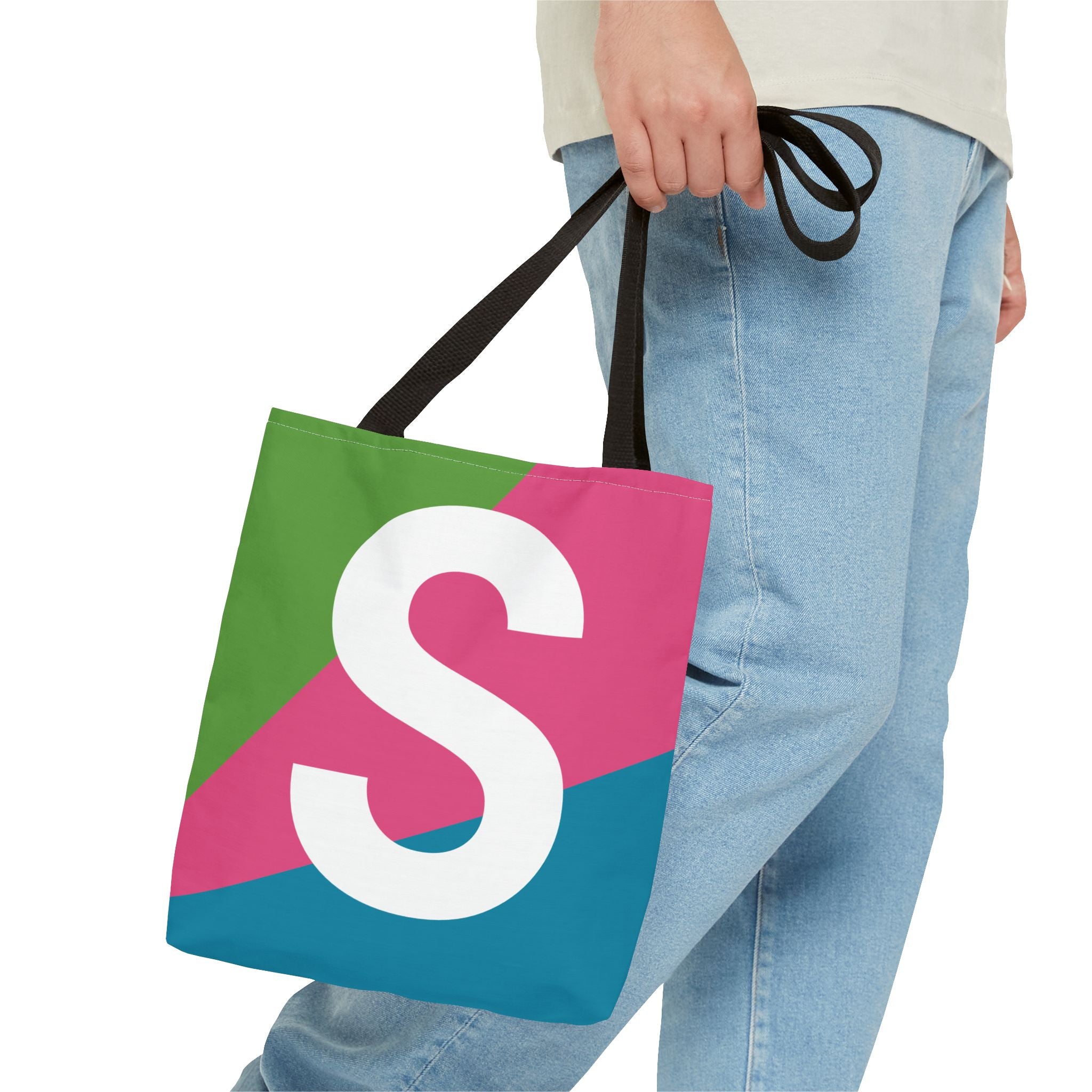Monogram 'S' Colorblock Tote Bag — Personalized Initial S Shoulder Tote