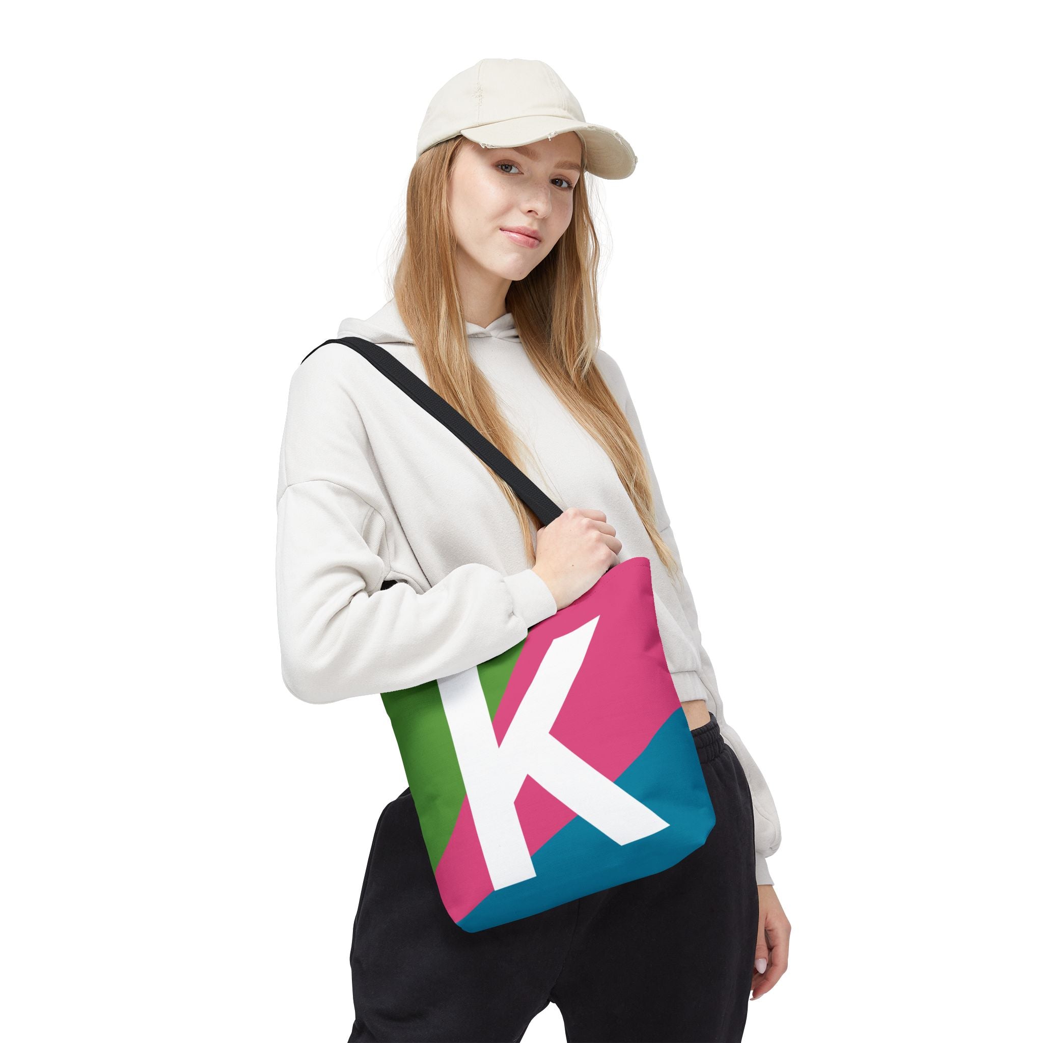Monogram 'K' Colorblock Tote Bag — Personalized Initial K Shoulder Tote
