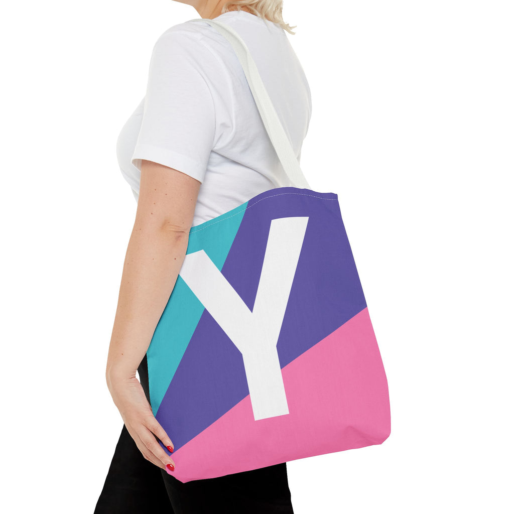 Monogram 'Y' Colorblock Tote Bag — Personalized Initial Y Shoulder Tote