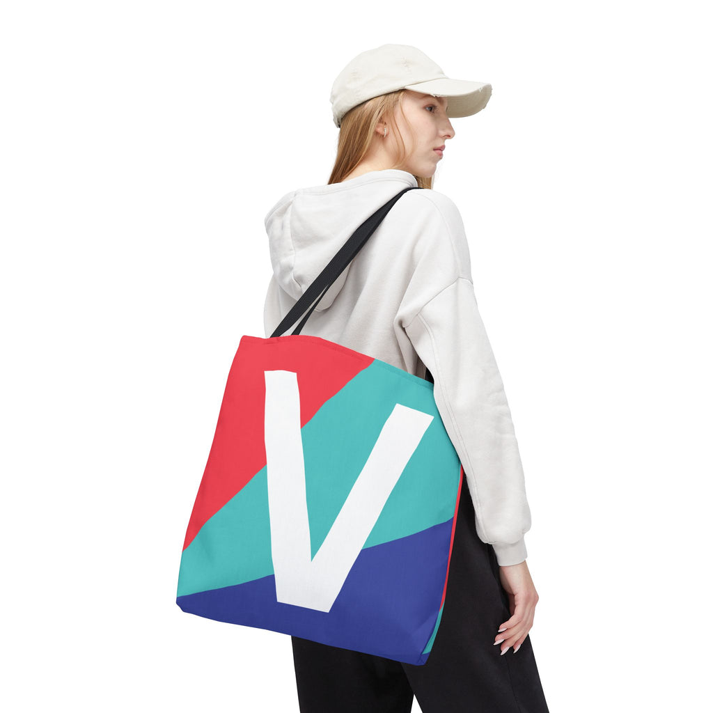 Monogram 'V' Colorblock Tote Bag — Personalized Initial V Shoulder Tote