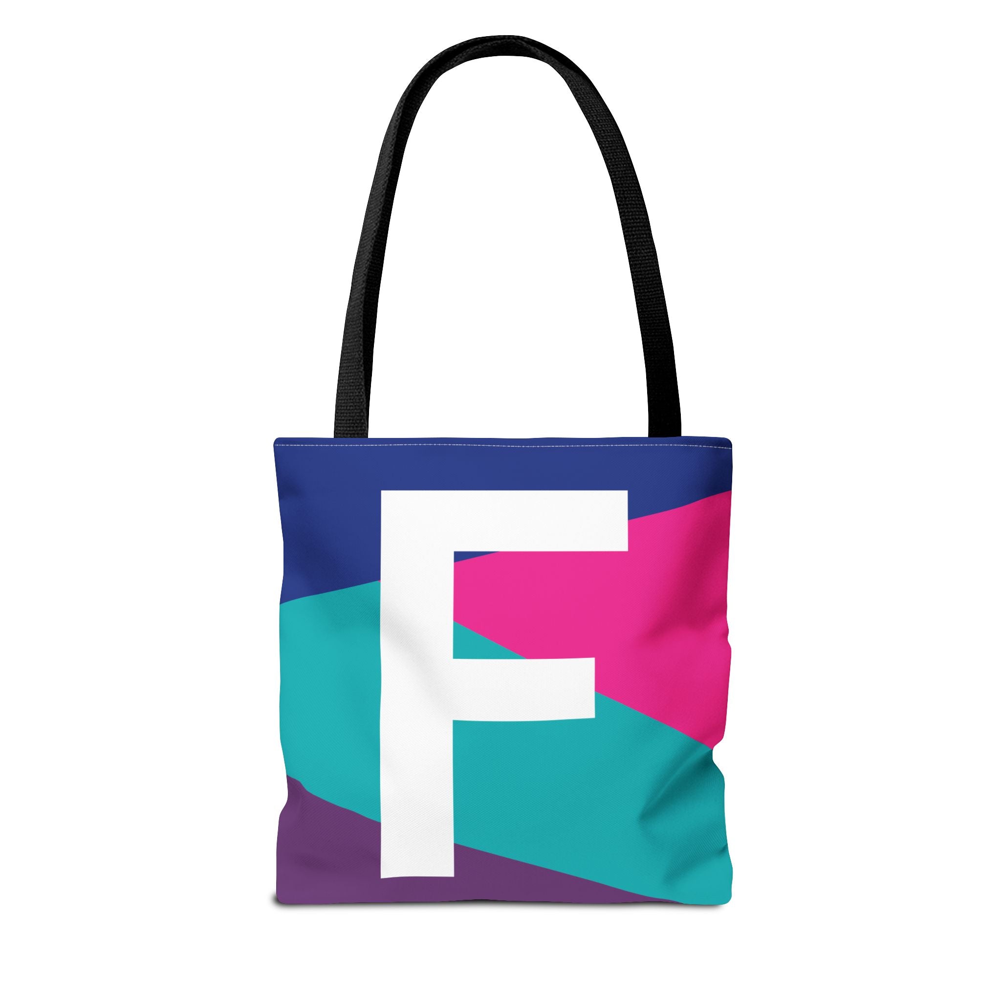 Monogram 'F' Colorblock Tote Bag — Personalized Initial F Shoulder Tote