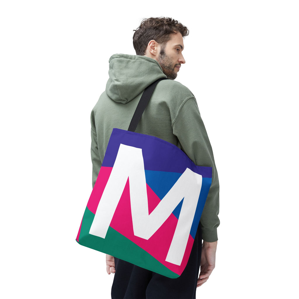 Monogram 'M' Colorblock Tote Bag — Personalized Initial M Shoulder Tote