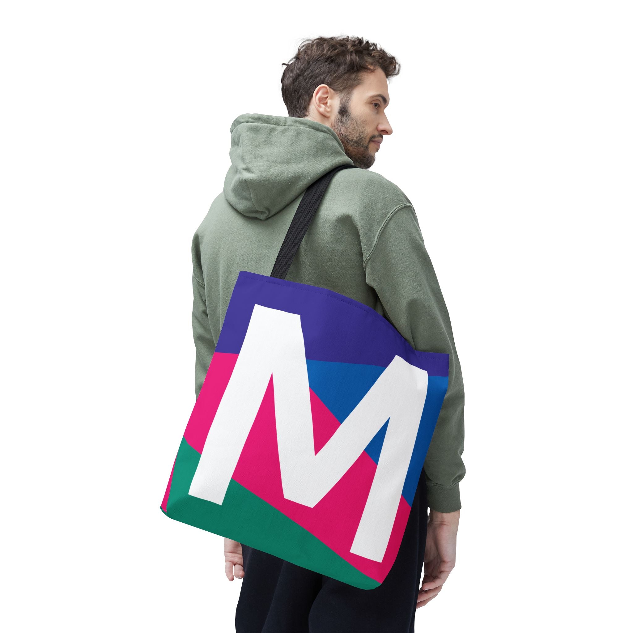 Monogram 'M' Colorblock Tote Bag — Personalized Initial M Shoulder Tote