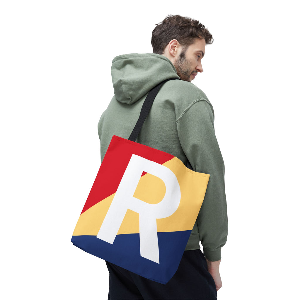Monogram 'R' Colorblock Tote Bag — Personalized Initial R Shoulder Tote