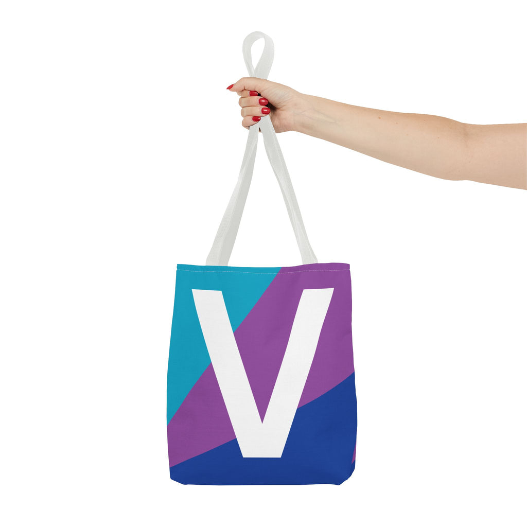 Monogram 'V' Colorblock Tote Bag — Personalized Initial V Shoulder Tote