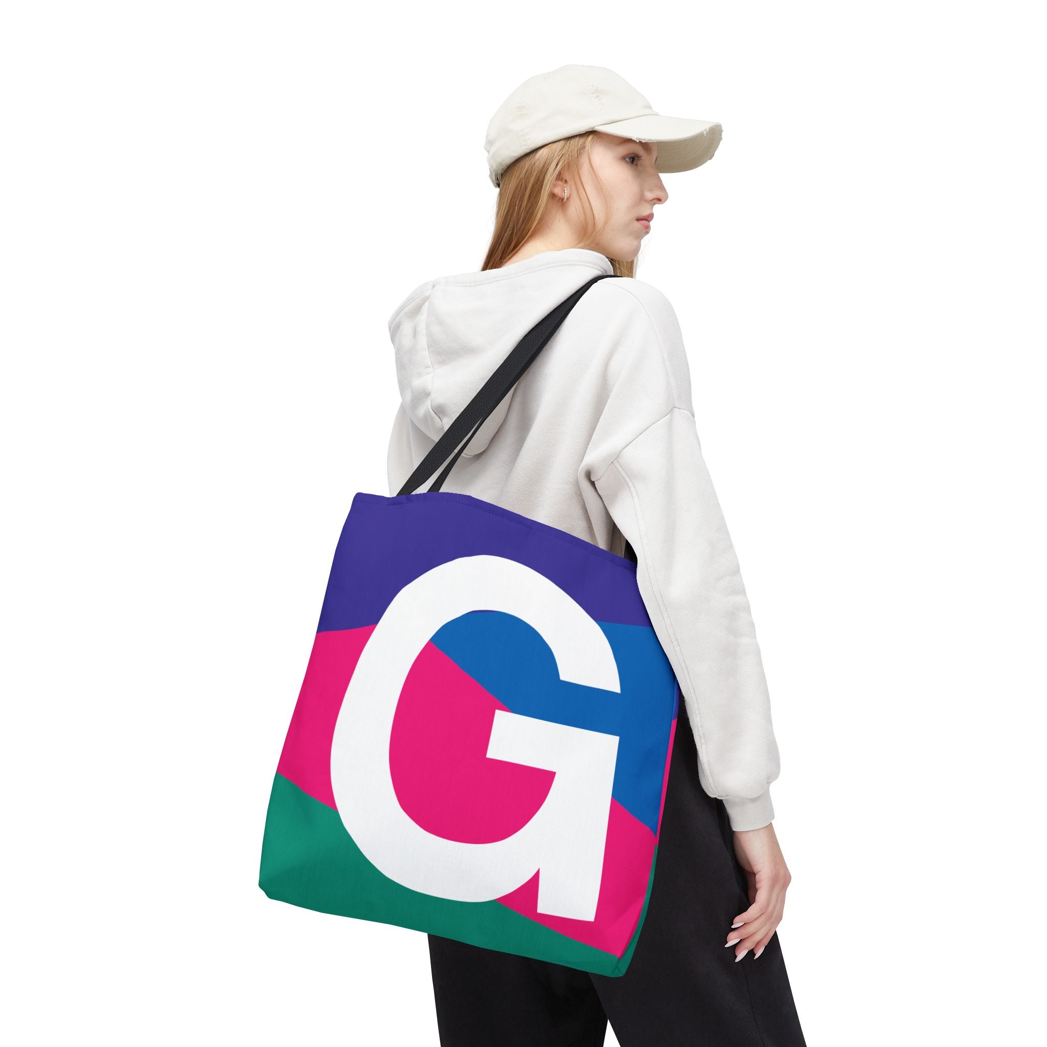 Monogram 'G' Colorblock Tote Bag — Personalized Initial G Shoulder Tote
