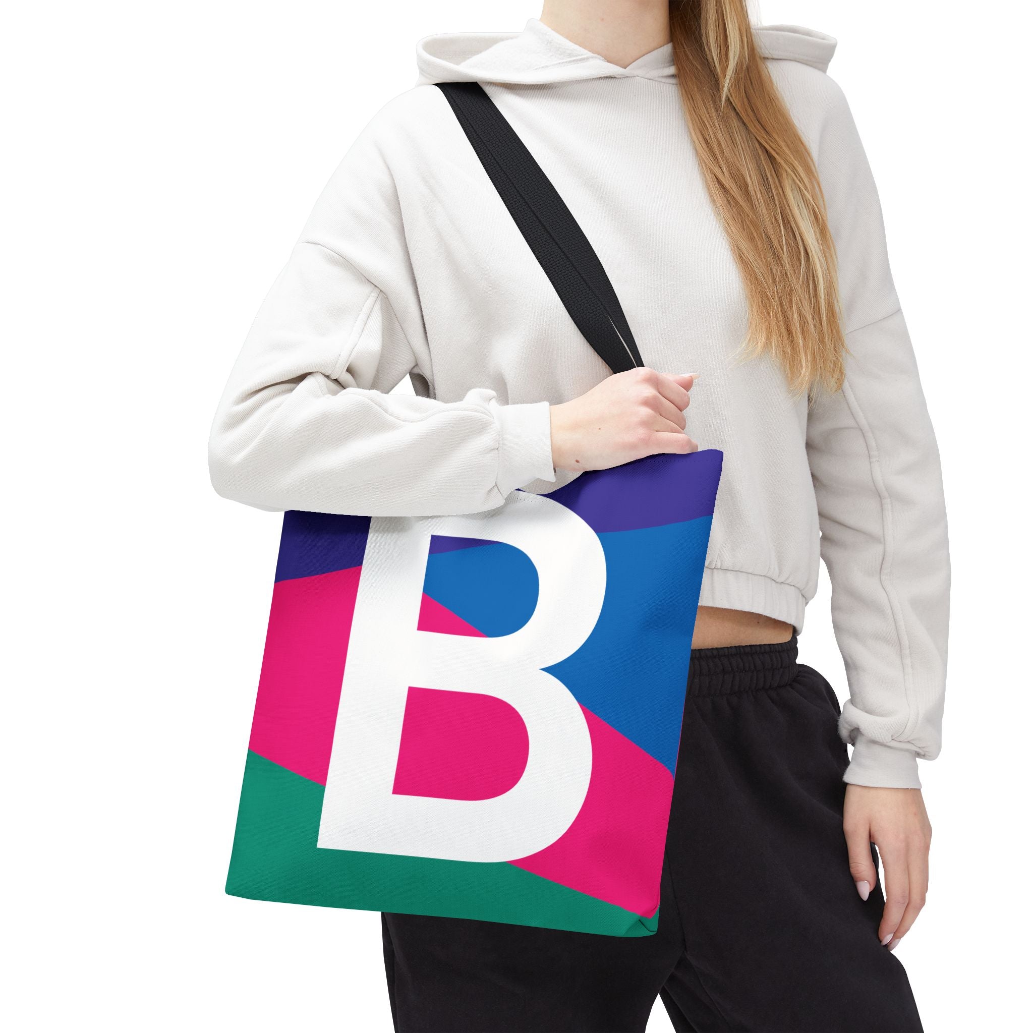 Monogram 'B' Colorblock Tote Bag — Personalized Initial B Shoulder Tote