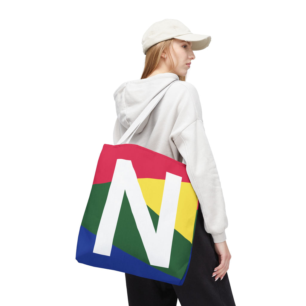 Monogram 'N' Colorblock Tote Bag — Personalized Initial N Shoulder Tote