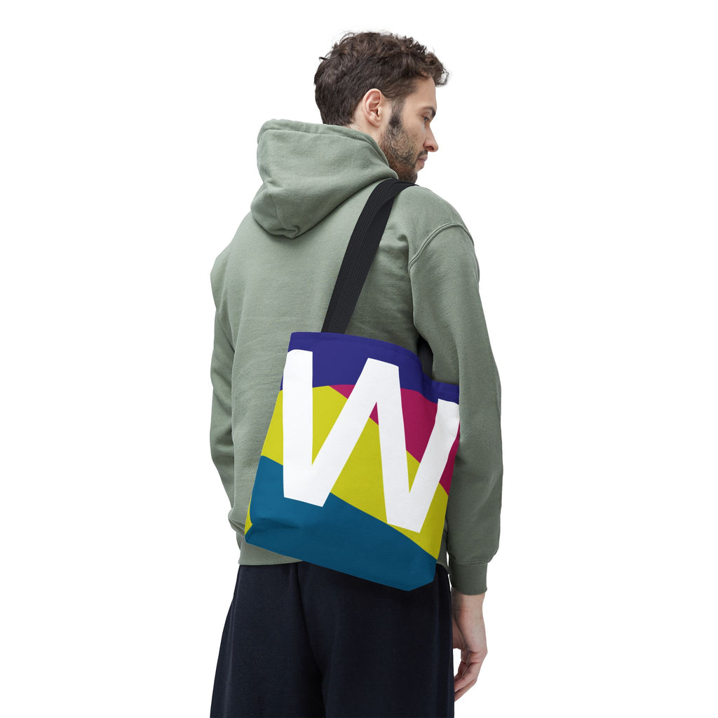 Monogram 'W' Colorblock Tote Bag — Personalized Initial W Shoulder Tote