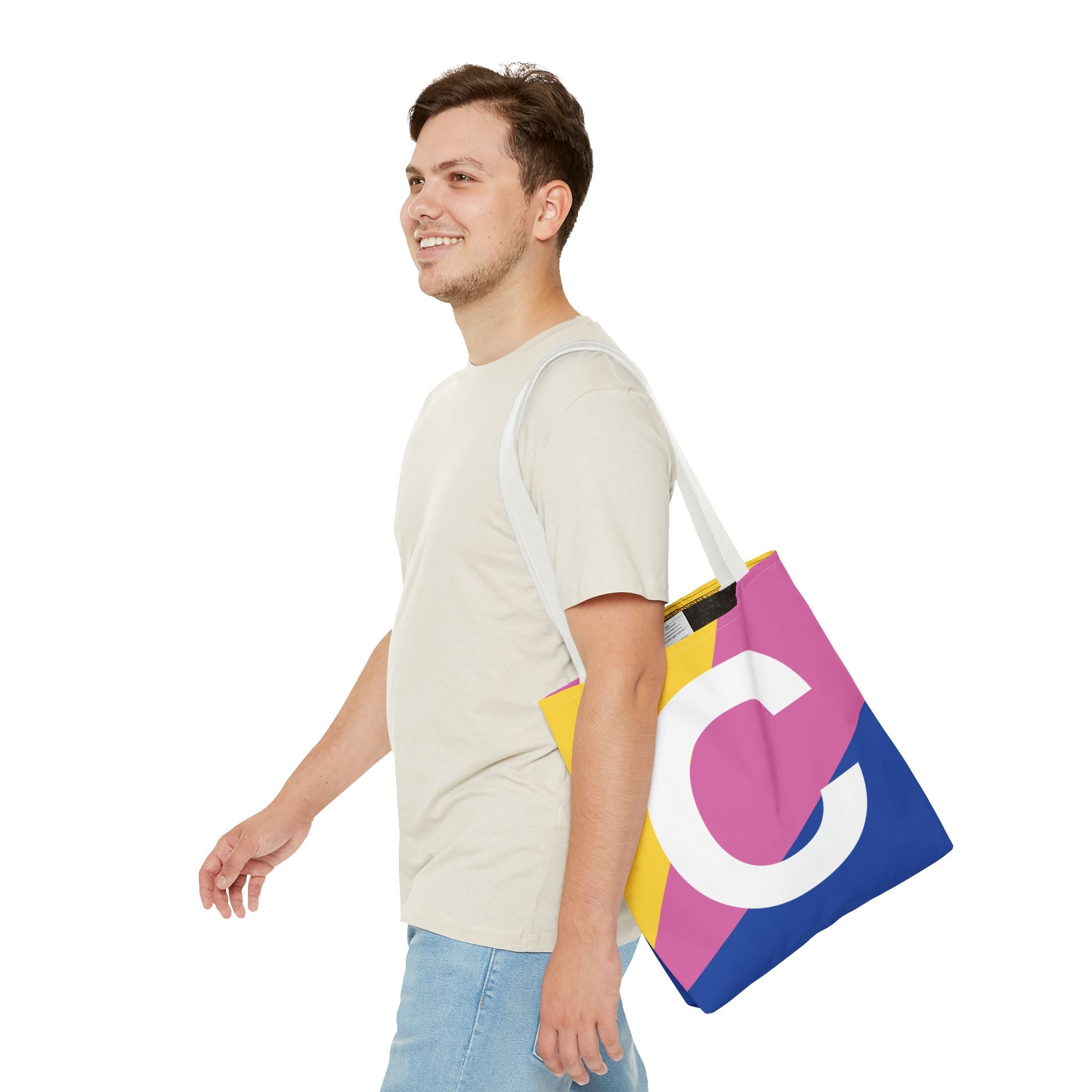 Monogram 'C' Colorblock Tote Bag — Personalized Initial C Shoulder Tote