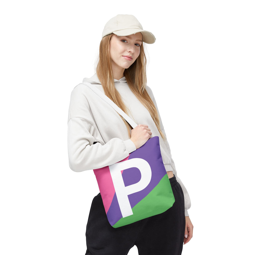 Monogram 'P' Colorblock Tote Bag — Personalized Initial P Shoulder Tote
