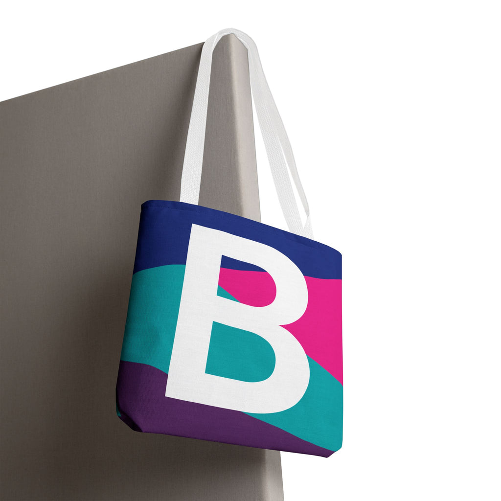 Monogram 'B' Colorblock Tote Bag — Personalized Initial B Shoulder Tote