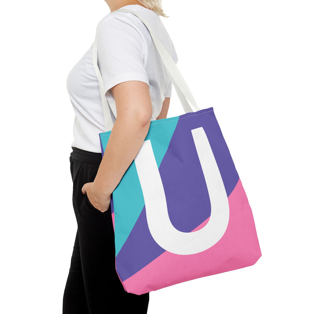 Monogram 'U' Colorblock Tote Bag — Personalized Initial U Shoulder Tote