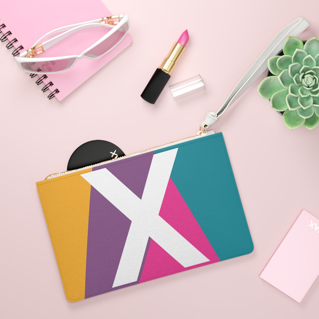 Monogram 'X' Colorblock Clutch Bag — Bold Geometric Wristlet for Everyday & Gifts
